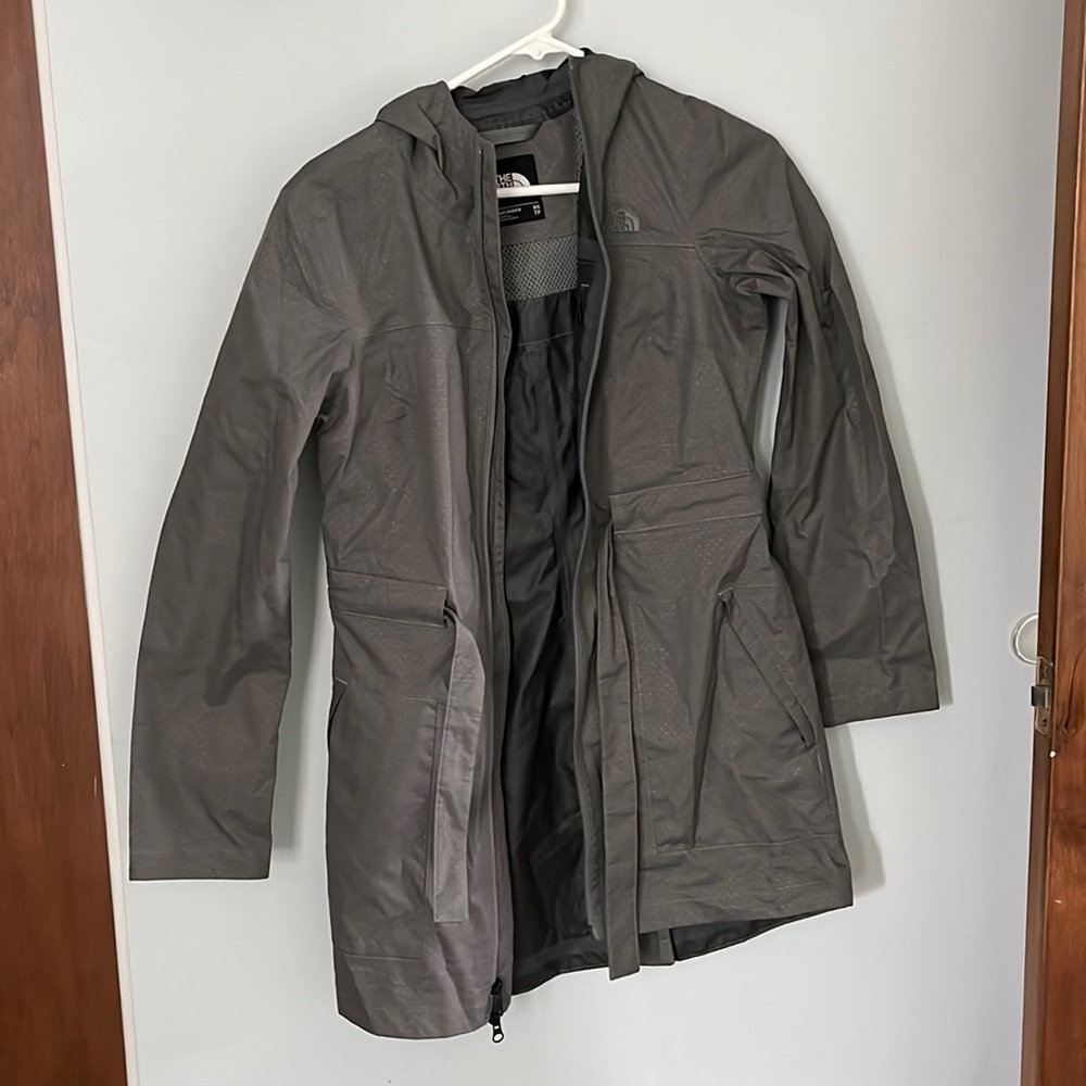 North Face XS grey rain coat long